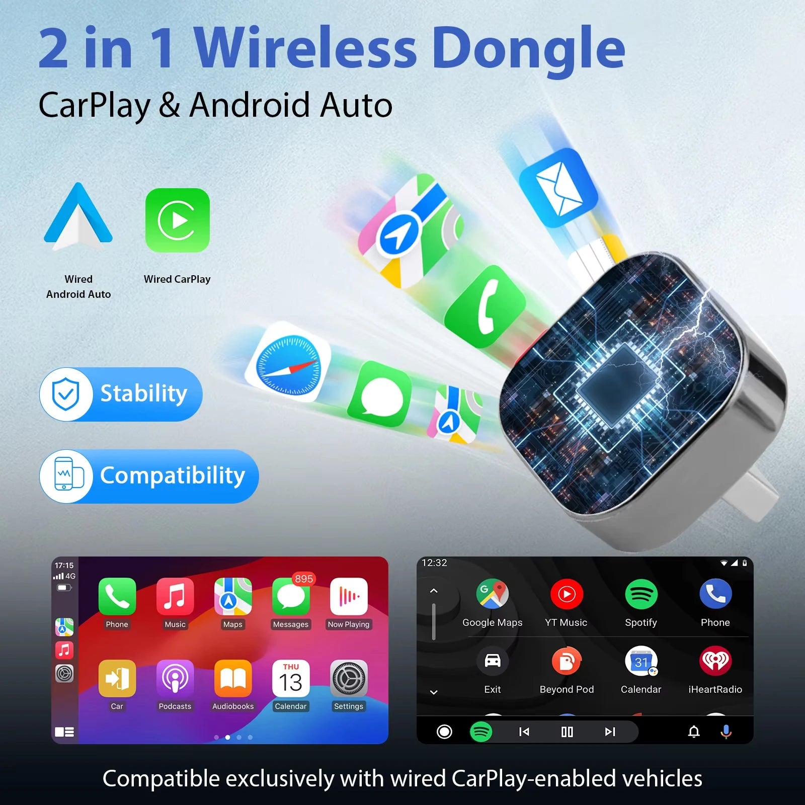 2-in-1 Wireless CarPlay & Android Auto AI Smart Box Adapter โ Convert Wired CarPlay to Wireless for VW, Toyota, Nissan, Honda, Ford, Benz