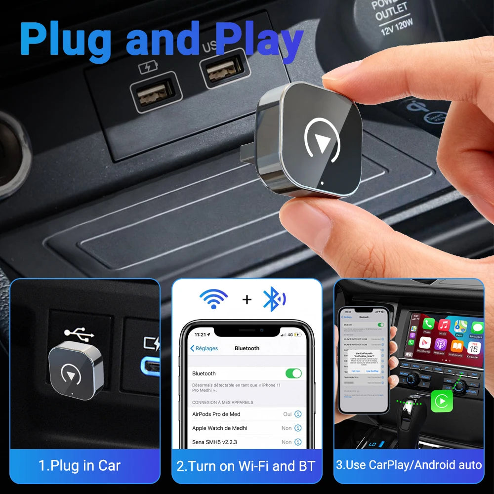 2-in-1 Wireless CarPlay & Android Auto AI Smart Box Adapter โ Convert Wired CarPlay to Wireless for VW, Toyota, Nissan, Honda, Ford, Benz