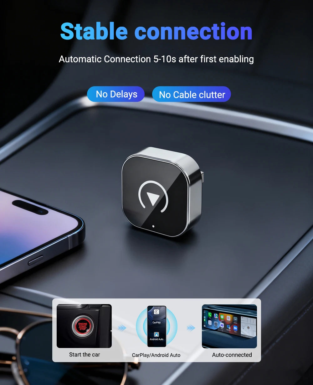 2-in-1 Wireless CarPlay & Android Auto AI Smart Box Adapter โ Convert Wired CarPlay to Wireless for VW, Toyota, Nissan, Honda, Ford, Benz