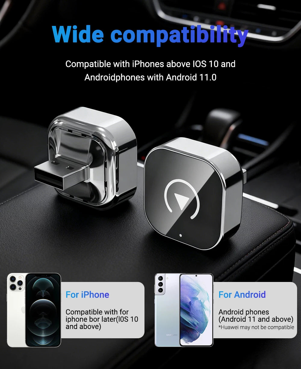 2-in-1 Wireless CarPlay & Android Auto AI Smart Box Adapter โ Convert Wired CarPlay to Wireless for VW, Toyota, Nissan, Honda, Ford, Benz