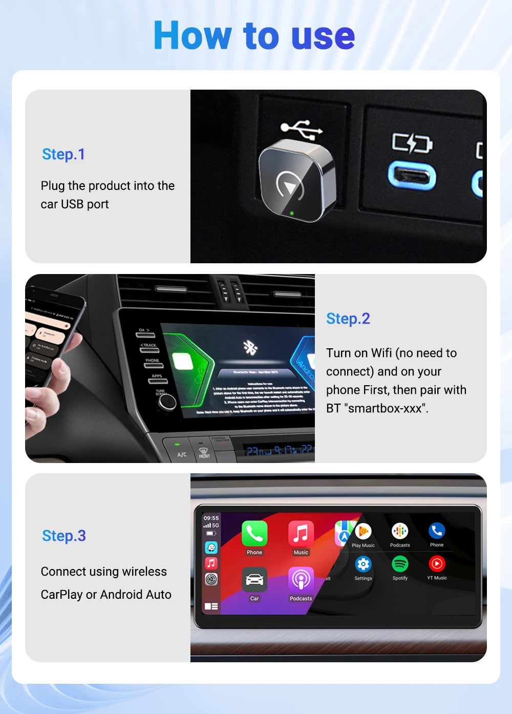 2-in-1 Wireless CarPlay & Android Auto AI Smart Box Adapter โ Convert Wired CarPlay to Wireless for VW, Toyota, Nissan, Honda, Ford, Benz