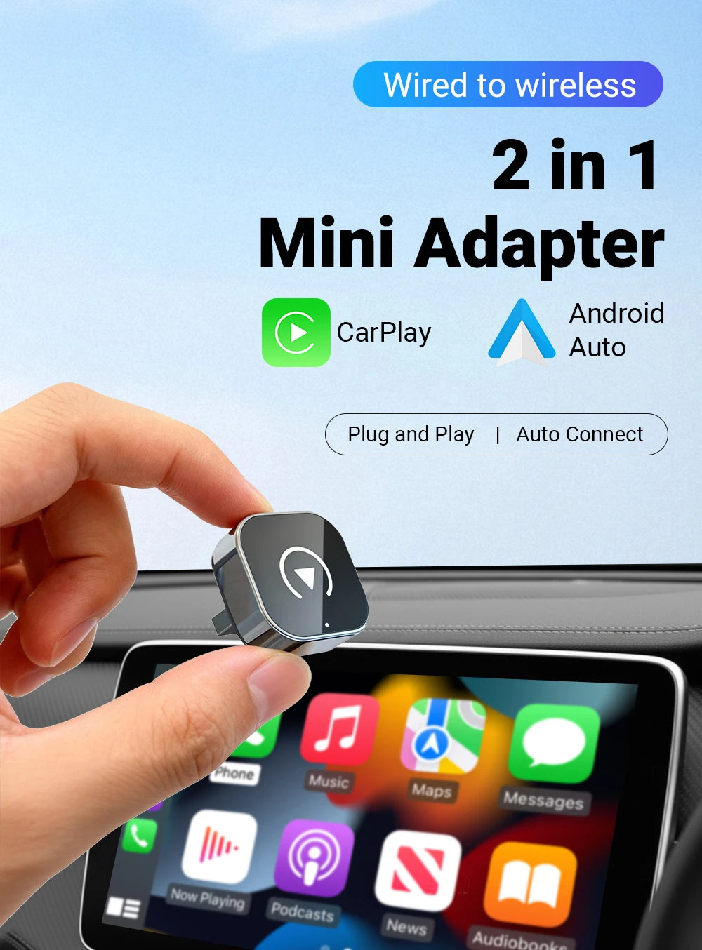 2-in-1 Wireless CarPlay & Android Auto AI Smart Box Adapter โ Convert Wired CarPlay to Wireless for VW, Toyota, Nissan, Honda, Ford, Benz