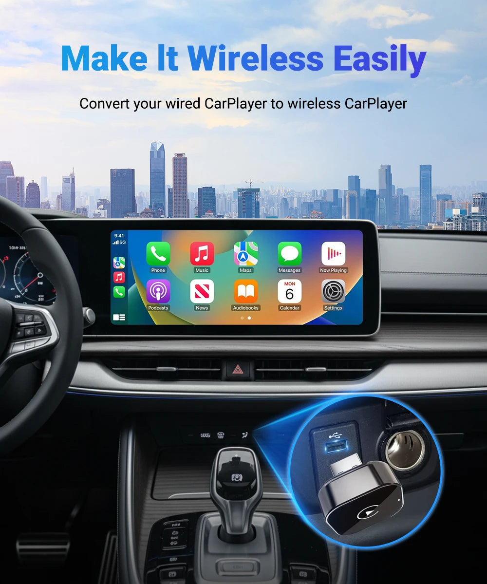 2-in-1 Wireless CarPlay & Android Auto AI Smart Box Adapter โ Convert Wired CarPlay to Wireless for VW, Toyota, Nissan, Honda, Ford, Benz