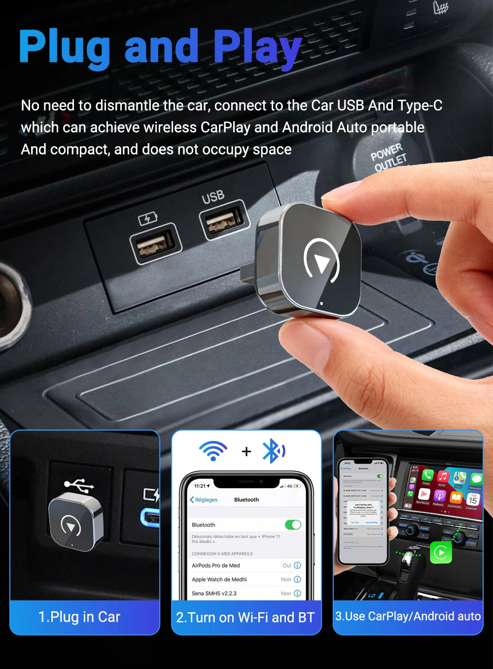 2-in-1 Wireless CarPlay & Android Auto AI Smart Box Adapter โ Convert Wired CarPlay to Wireless for VW, Toyota, Nissan, Honda, Ford, Benz