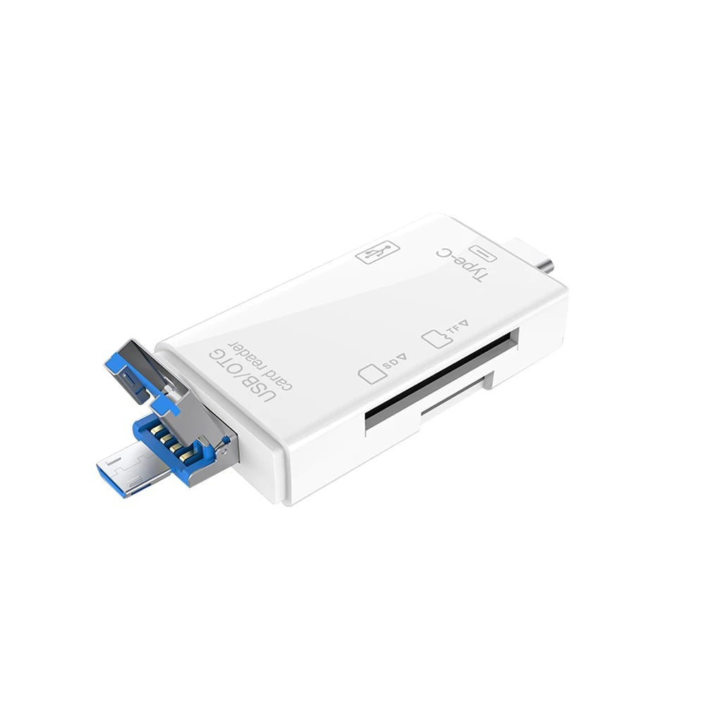 6-in-1 USB 2.0 Type-C & Micro USB OTG Card Reader – SD/TF Memory Card Adapter for Smartphone, Tablet, Laptop & PC