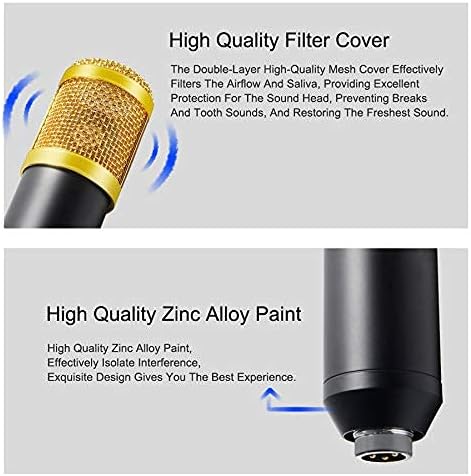 Hridz BM-800B Professional Black Studio Condenser Microphone Kit for Desk with Sound card