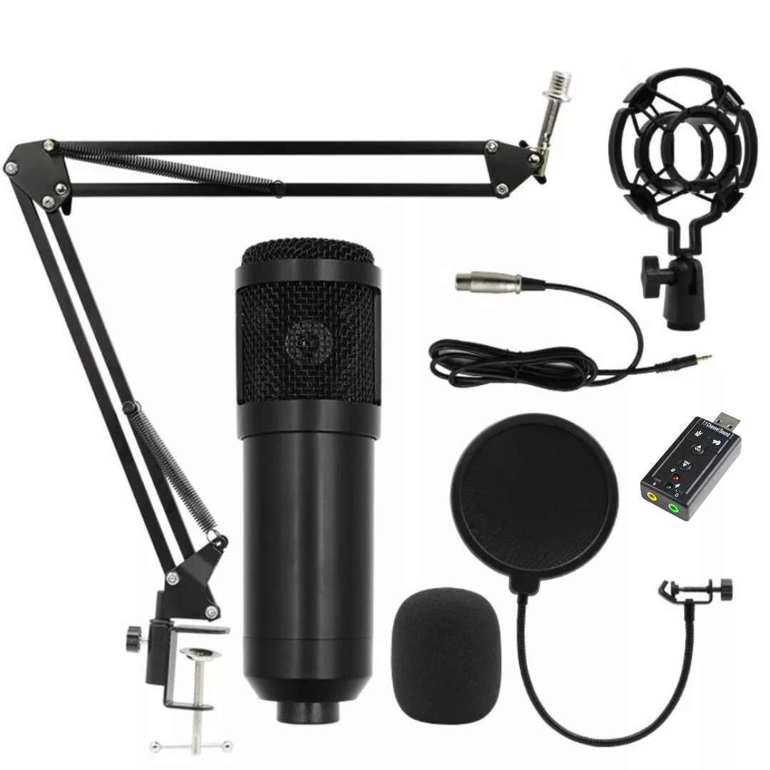 Hridz BM-800B Professional Black Studio Condenser Microphone Kit for Desk with Sound card