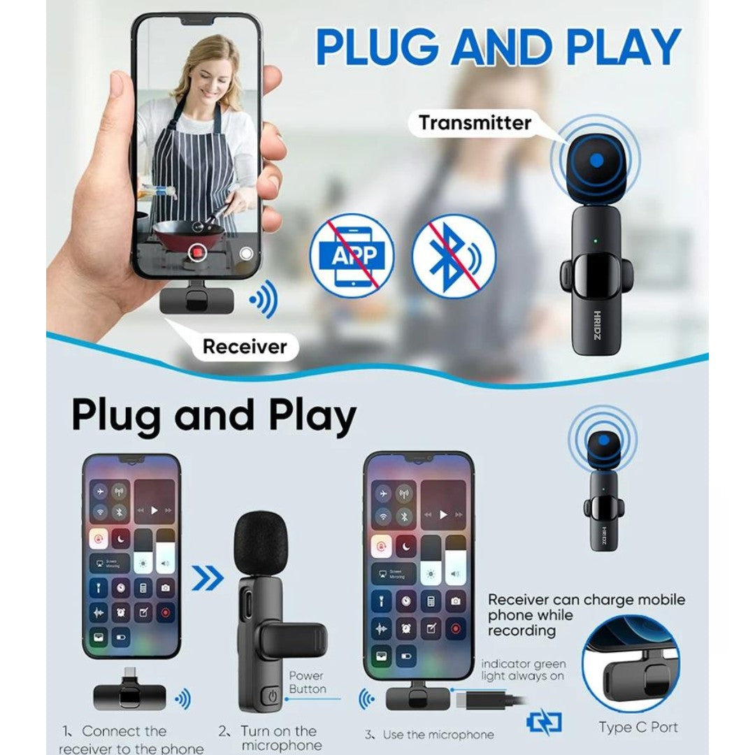 Hridz HZ9 Wireless Lapel Microphone for iOS Devices Noise Reduction Quality Audio
