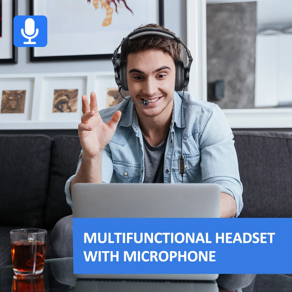 Profesisonal Wired Gaming Headset Gamer Hi-Res Over Ear Audio Headphones With Detachable Microphone