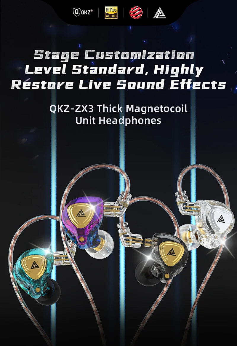 QKZ ZX3 No-Mic Dynamic Earphone In-Ear Monitor HiFi Heavy Bass Wired Headphones IEM