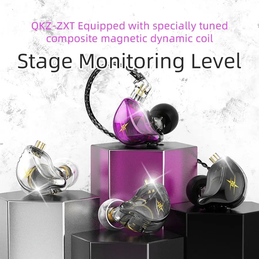 QKZ ZXT Wired In-Ear Earphones 3.5mm Jack HiFi Bass Headphones, Noise Cancelling IEM