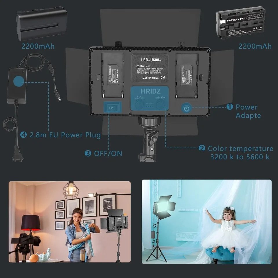 Hridz Bi-colour Video Light – Dimmable Bi-Color 2500K-8500K Panel, Remote-Controlled, for Photography, YouTube, Vlogging, and Video Recording with AU Plug Power Adapter