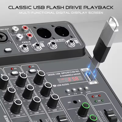 4 Channel Audio Sound Mixer 48V Phantom Power USB Studio Sound Mixers Bluetooth DJ Console Mixing
