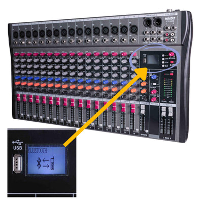 Hridz 16 Channel Professional Audio Mixer - USB Interface, Bluetooth & 48V Phantom Power for Studio, DJ, Karaoke & Live Stage
