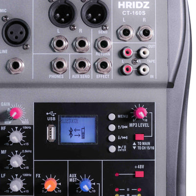 Hridz 16 Channel Professional Audio Mixer - USB Interface, Bluetooth & 48V Phantom Power for Studio, DJ, Karaoke & Live Stage