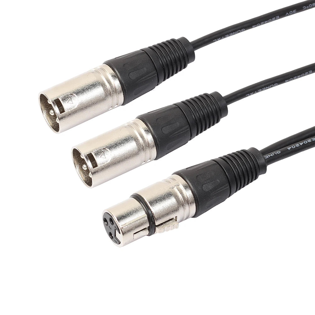 Hridz 3Pin XLR Female to Dual 2 Male Plug Y Splitter Adapter Cable 1ft – Professional Audio Mic Connector Cord