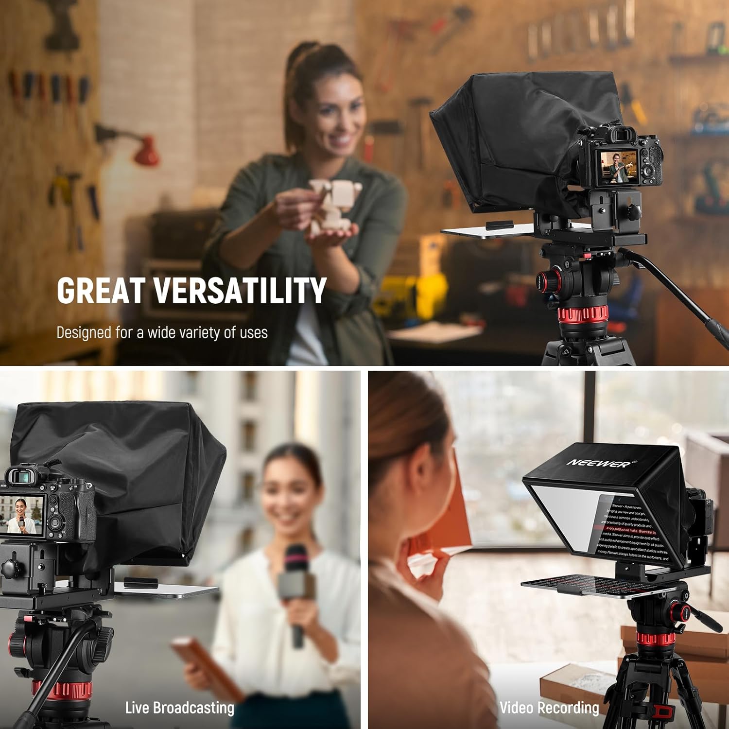 NEEWER Basic X12B Aluminum Alloy Liftable Teleprompter 12" for iPad Tablet Phone DSLR Camera