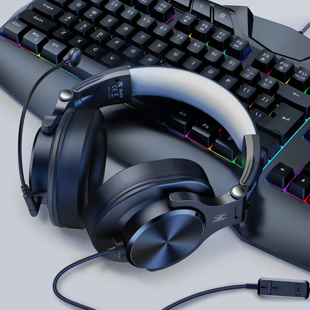 Profesisonal Wired Gaming Headset Gamer Hi-Res Over Ear Audio Headphones With Detachable Microphone
