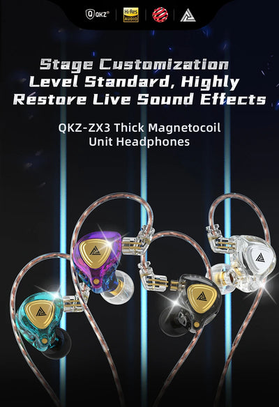 QKZ ZX3 No-Mic Dynamic Earphone In-Ear Monitor HiFi Heavy Bass Wired Headphones IEM