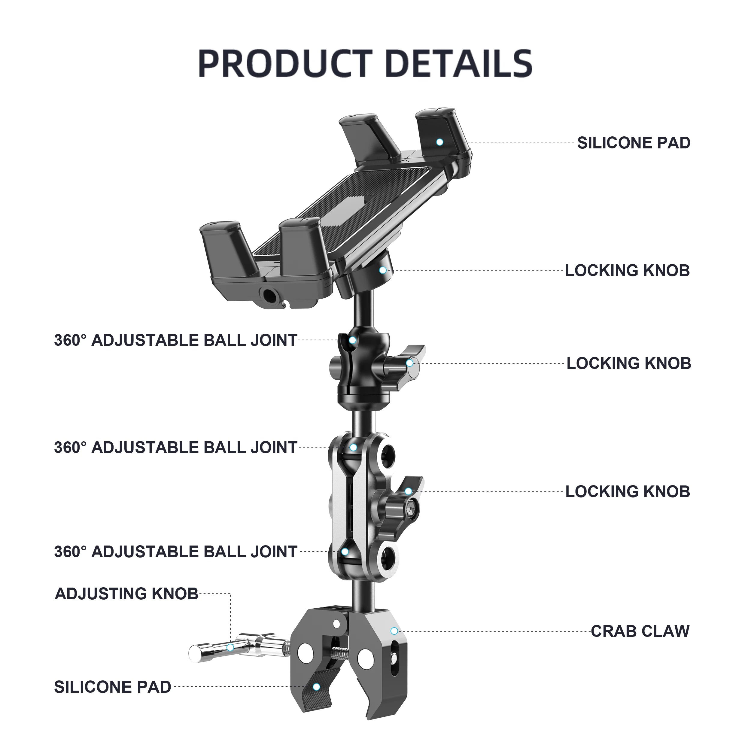 Universal Phone & Tablet Holder Mount for Treadmill, Bike, Stroller, Wheelchair & Golf Cart