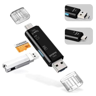 6-in-1 USB 2.0 Type-C & Micro USB OTG Card Reader – SD/TF Memory Card Adapter for Smartphone, Tablet, Laptop & PC