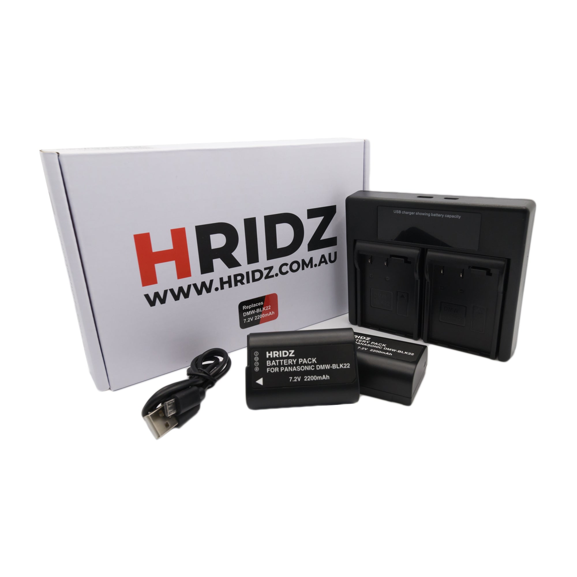 Hridz BLK22 2*Battery 1*Dual Charger for Panasonic DMW-BLK22 LUMIX DSLR Camera GH5s S9 G9