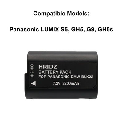 Hridz BLK22 Batteries & Charger Set for Panasonic Lumix G9 S5 GH6 GH5 GH5s & BLF19