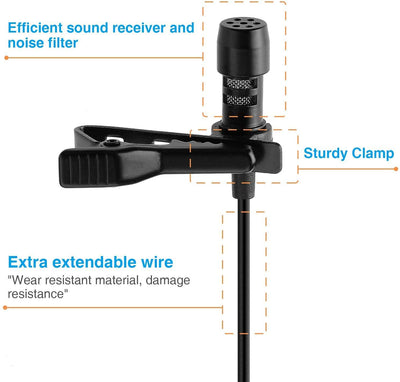 Hridz Clip-on Lapel Mini Lavalier Mic Microphone - 3.5mm Mic for PC, Phone, DSLR