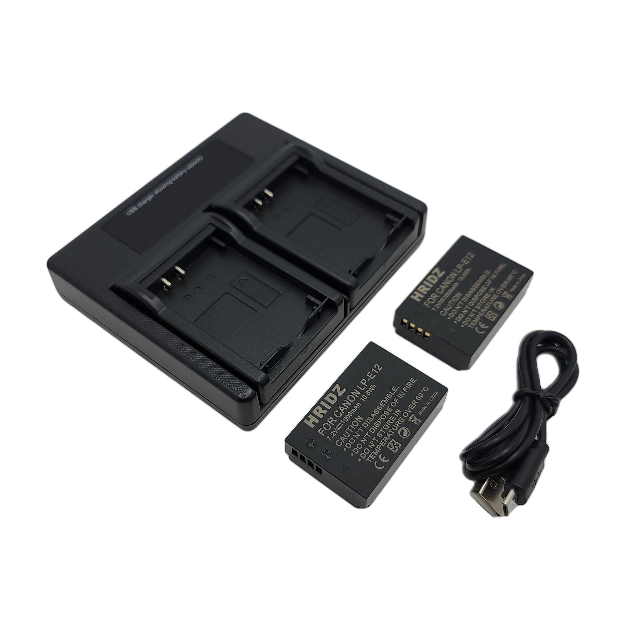 Hridz LP-E12 2*Battery 1*Dual Charger Pack for Canon EOS M M2 M10 M50 M100 M200 SL1 SX70 HS