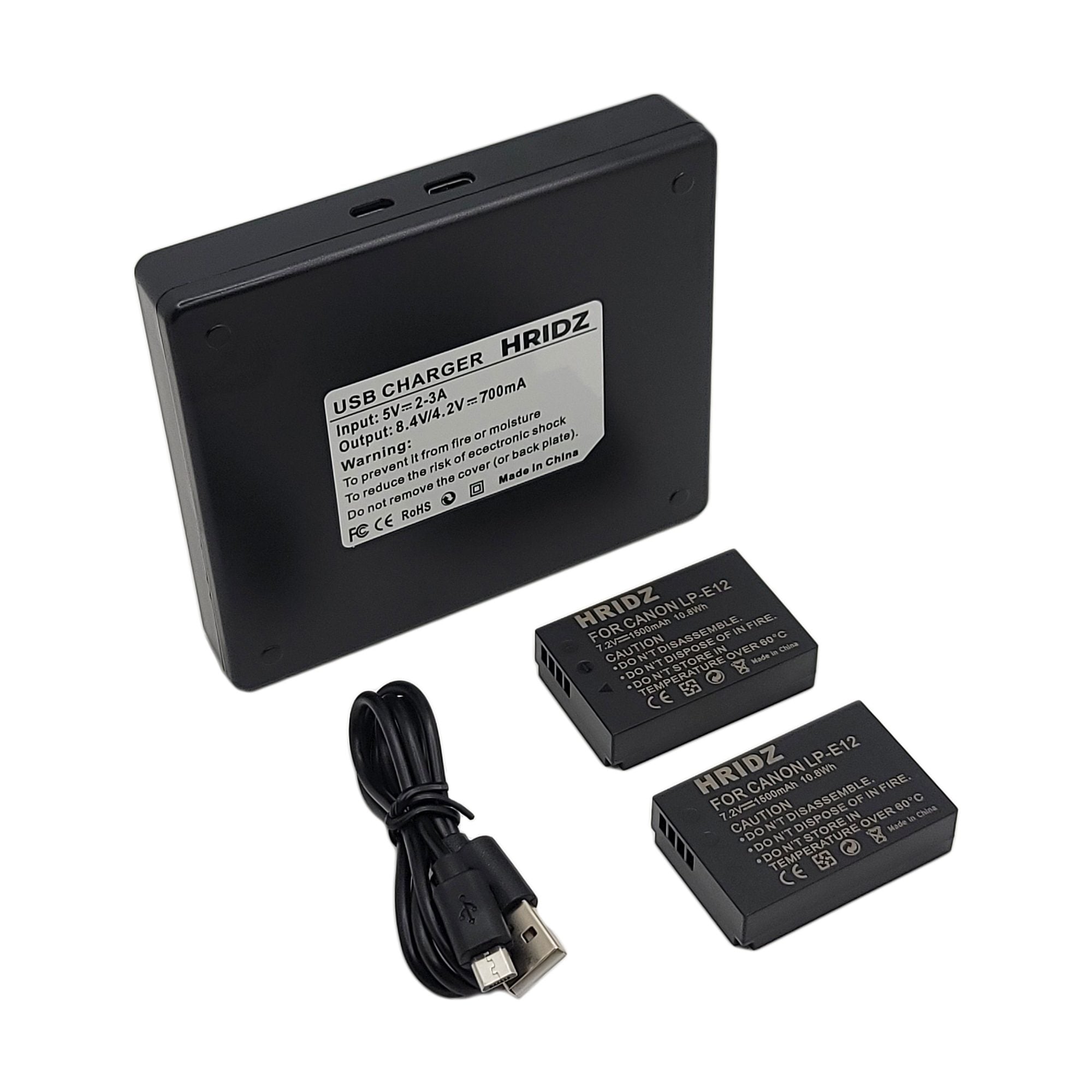 Hridz LP-E12 2*Battery 1*Dual Charger Pack for Canon EOS M M2 M10 M50 M100 M200 SL1 SX70 HS