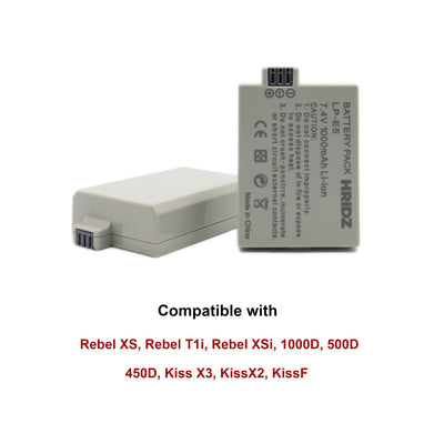Hridz LP-E5 2*Batteries & Dual Charger for Canon EOS 500D 1000D Rebel Kiss Cameras