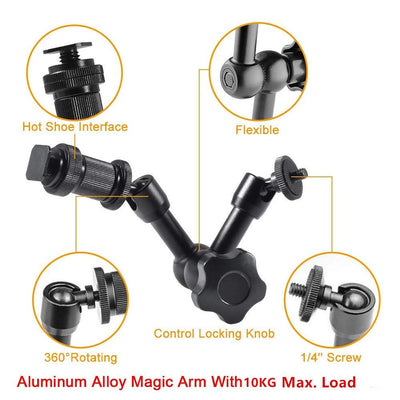 Hridz up to 11inch Metal Articulating Magic Arm with cold shoe Super Crab Clamp